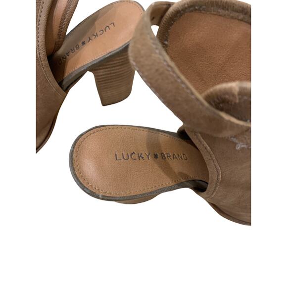 Lucky Brand, Women's, Taupe, Leather Upper, Open-Toe Heeled Booties, Size 7.5 - Picture 5 of 7